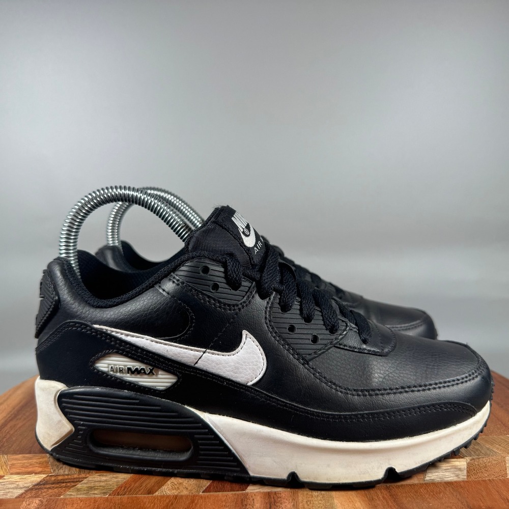 Nike Air Max 90 LTR GS Black White Leather Sneakers CD6864-010 Size 4Y Women 5.5